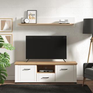 Tv shelf Valencia TV 150 in white-artisan oak color-white mat foil ,size 147*41*47.5cm