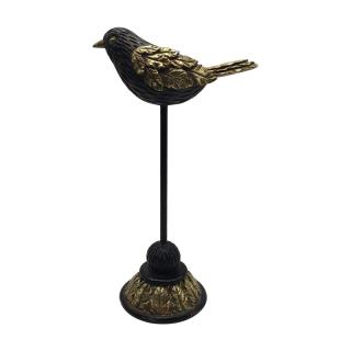 Decoration bird with stand Fylliana 20711 in black-gold color ,size 18x11x32,5cm