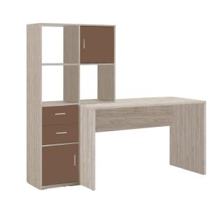 Desk with shelves Fylliana Smile in grey oak and latte color, size 170*60*150cm