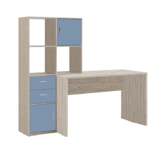 Desk with shelves Fylliana Smile in grey oak and blue color, size 170*60*150cm