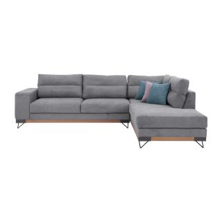 Corner sofa Fylliana Monaco, right side, in gray color with petrol and pink cushions, size 300*230*95cm