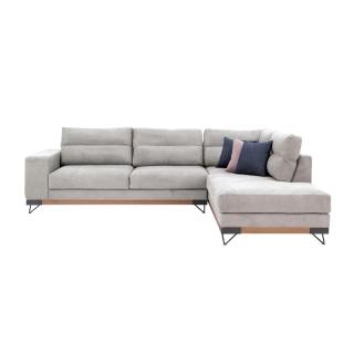 Corner sofa Fylliana Monaco, right side, in light gray color with blue and pink cushions, size 300*230*95cm