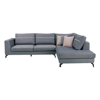 Corner sofa Fylliana New York, right side, in gray color with pink cushions, size 280*220*95cm