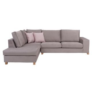 Corner sofa Fylliana Geneva in cream color with pink cushiοns, left side, size 280*220cm