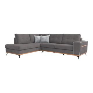 Corner sofa Fylliana Sebastian in grey color with light grey cushiοns, left side, size 280x220cm