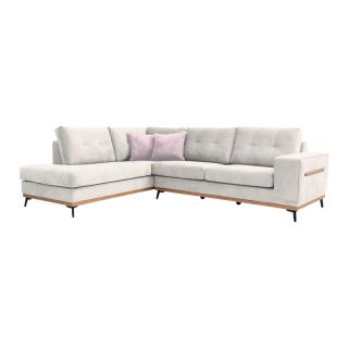 Corner sofa Fylliana Sebastian in ice color with pink cushiοns, left side, size 280x220cm