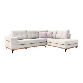 Corner sofa Fylliana Sebastian in ice color with pink cushiοns, right side, size 280x220cm