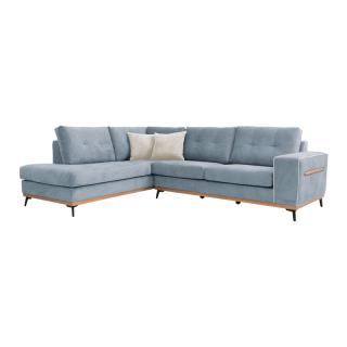 Corner sofa Fylliana Sebastian in light blue color with cream cushiοns, left side, size 280x220cm