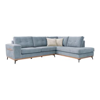 Corner sofa Fylliana Sebastian in light blue color with cream cushiοns, right side, size 280x220cm