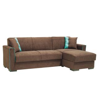 Corner sofa Fylliana Emily in brown color with blue stripes, size 240*146*85*1.1cm