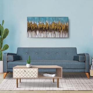 Three seater sofa bed Fylliana in cream blue color and cream cord, size 200*83*80cm