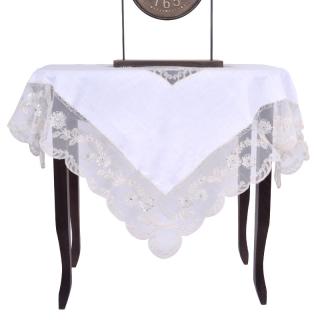 Tablecloth with lace in ivory color, size 110*110cm