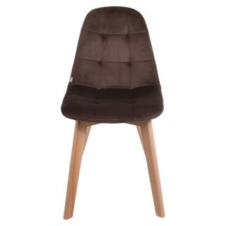 Dining chair Fylliana with wooden frame and brown fabric, size 44*52*87cm