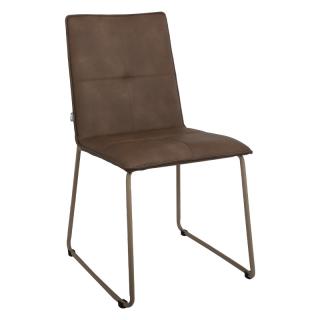 Dining chair Fylliana with metallic frame and brown PU, size 47*56*88cm