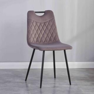 Dinning chair Fylliana with grey fabric base and black metal legs, size 44x53,5x85,5cm