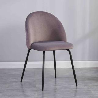 Dinning chair Fylliana with velvet grey fabric base and black metal legs, size 51x52,5x82,5cm