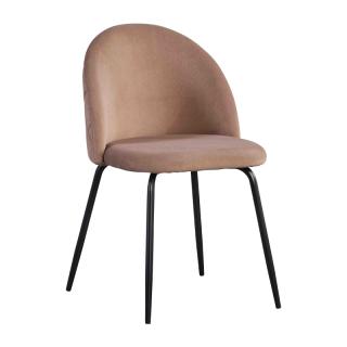 Dinning chair Fylliana with brown grey fabric base and black metal legs, size 51x52,5x82,5cm