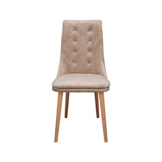 Dining chair Fylliana Deniz with golden sand wooden legs and beige fabric, size 45x50x95cm