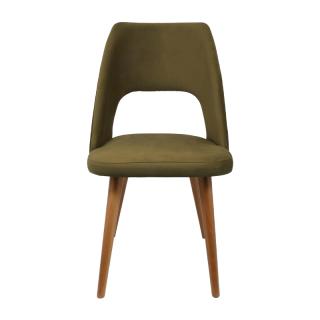Dinning chair Fylliana Τ-5 LUX olive fabric and golden oak legs, size 49x55x86cm