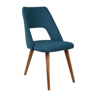 Dinning chair Fylliana Τ-5 LUX petrol fabric and golden oak legs, size 49x55x86cm