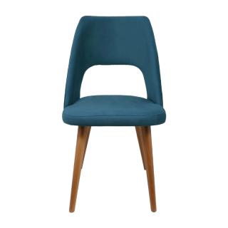 Dinning chair Fylliana Τ-5 LUX petrol fabric and golden oak legs, size 49x55x86cm