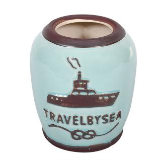 Ceramic vase Fylliana Travel by sea in celadon color, size 26cm
