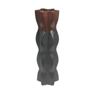 Ceramic decorative candle holder Fylliana in grey brown color, size 15x14x46cm