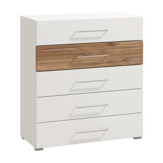 Cabinet NARBONA 5F in white-flagstaff-white high gloss foil color ,size 90x41,5x98cm