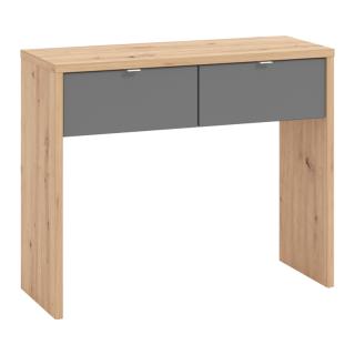 Console table Andora in artisan oak-grey mat foil-grey painted glass ,size 92*35*75cm