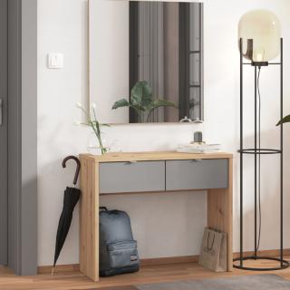 Console table Andora in artisan oak-grey mat foil-grey painted glass ,size 92*35*75cm