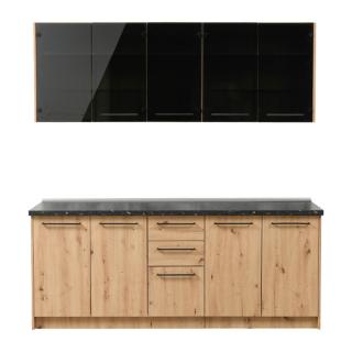 Kitchen Fylliana Adela Artisan oak / Tinted dark grey glass 200*60*200