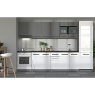 Kitchen set PETRA 200 in grafite grey-white high gloss-grey matt foil ,size 200x56x214cm