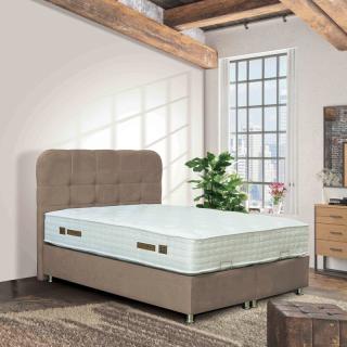 Double upholstered bed Fylliana Natalie with storage space in brown color, size 212*162*120cm