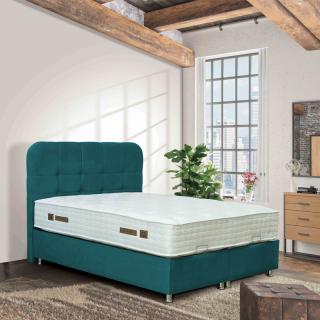 Double upholstered bed Fylliana New Alexia with storage space in petrol color, size 212*162*120cm