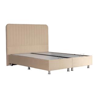 Double upholstered bed Karen with storage space in beige color, size 208x170x130