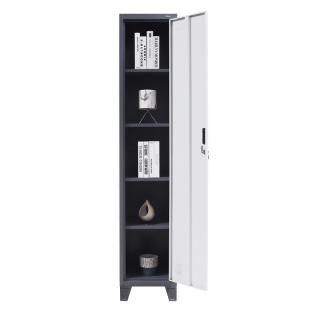 Steel cabinet Fylliana Dakarai with shelves in white door and dark grey body, size 38*45*190cm