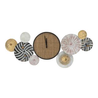 Wall metal decaorative item with clock Fylliana 2201 in beige-brown-black color ,size 130x6,5x56cm