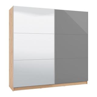 Wardrobe Marbella 220 with mirror in artisan oak-grey painted glass ,size 217*62.5*210cm