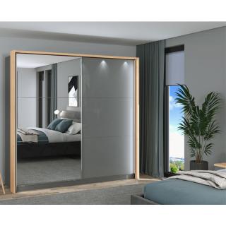Wardrobe Marbella 220 with mirror in grey graphite-grey painted glass ,size 217*62.5*210cm