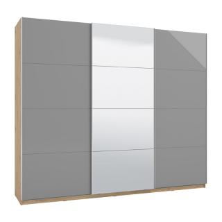 Wardrobe Marbella 270 with mirror in artisan oak-grey painted glass ,size 262.5*62.5*224cm
