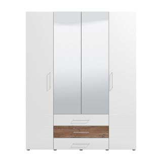Wardrobe NARBONA 4K3F2O in white-flagstaff-white high gloss foil color ,size 179x56,5x226,5cm