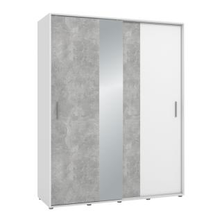 Wardrobe with mirror ATLAS 170 in white and grey concrete color ,size 170x58,5x206cm