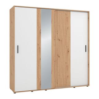 Wardrobe with mirror ATLAS 210 og in artisan oak and white color ,size 206,5x57x206cm