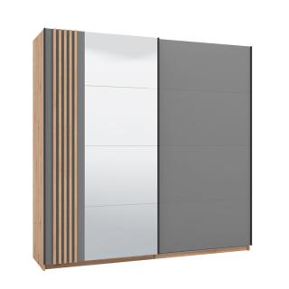 Wardrobe with mirror NORD 220 OG H217 in artisan and grey color ,size 220x61x217cm
