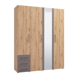 Wardrobe Nubia 4K3FO H225 in artisan and grey color ,size 179x56,5x226,5cm