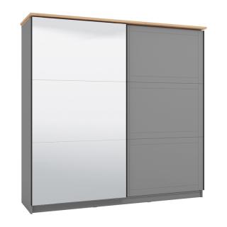 Wardrobe Valencia 220 with mirror in grey-artisan oak-grey mat color ,size 217*62.5*210cm