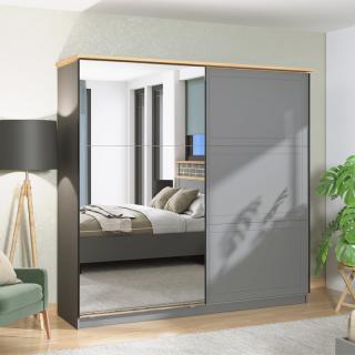 Wardrobe Valencia 220 with mirror in grey-artisan oak-grey mat color ,size 217*62.5*210cm