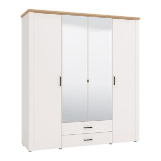 Wardrobe Valencia 4K2FO with mirror in white-artisan oak-white mat color ,size 190*58*210cm