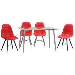 Chair Fylliana with 604 red pu and color 8 wood grain steel legs 52*44*85