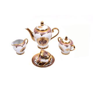 Set Fylliana of nine tea cups and decanter in pink and gold color